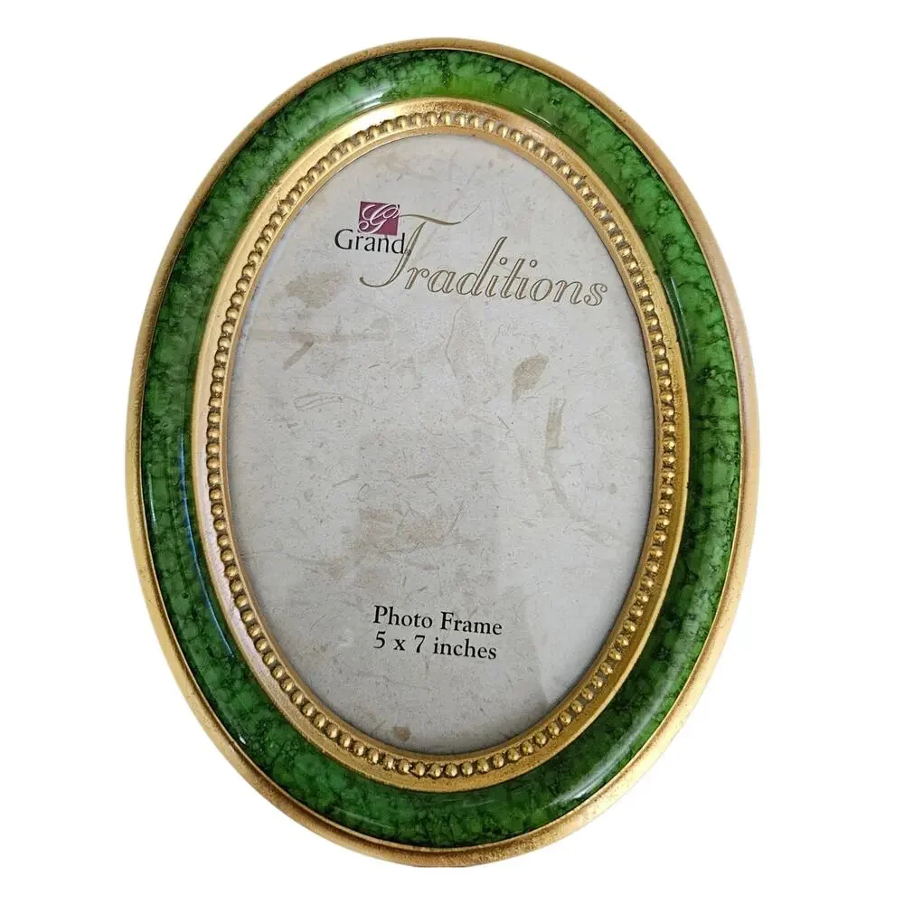 Grand Traditions Oval Green Marble Look Gold Tone Ornate Picture Photo Frame